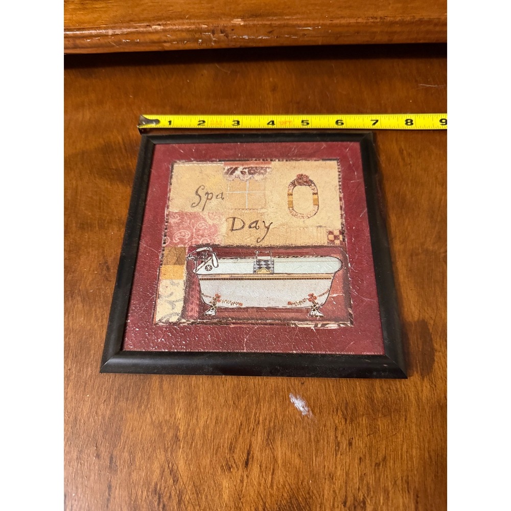 Spa Day Framed Wall Art Print Clawfoot Bathtub Bathroom Decor 8x8 Burgundy Black